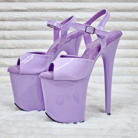 809 Lavender Lilac Patent Ankle Strap Platform 8" High Heel Sandals - Picture 10 of 10
